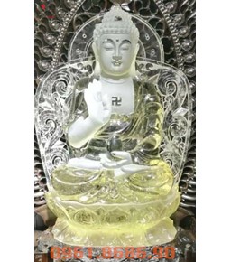 Tượng phật a di đà thờ tại gia bằng đá thạch anh vàng
