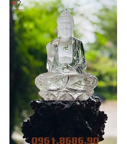 Tượng phật đẹp a di đà thờ tại gia bằng đá thạch anh trắng