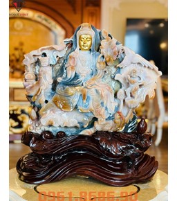 Tượng phật quan âm thờ tại gia bằng đá mã não