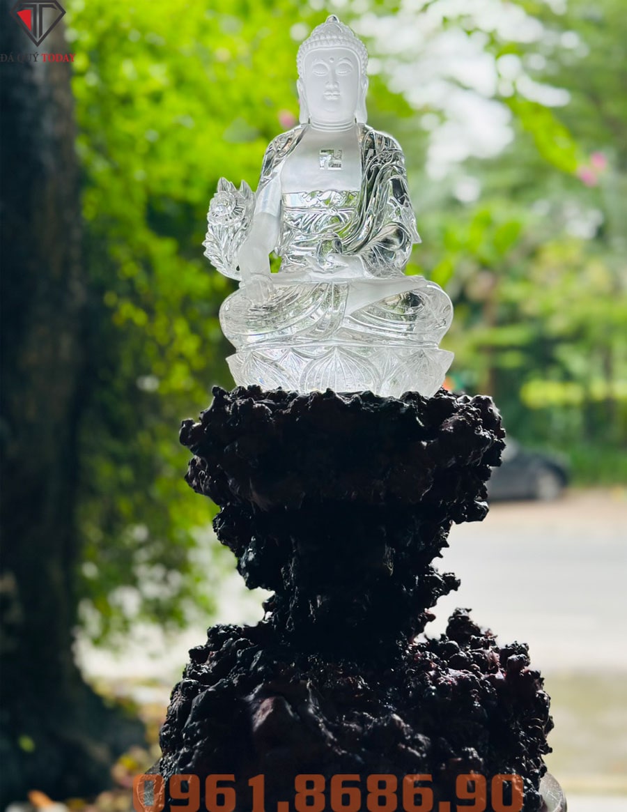Tượng phật dược sư thờ tại gia bằng đá thạch anh trắng